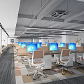 Modern Public Office Space With Open Layout Desks Computers And Ergonomic Chairs 3d model