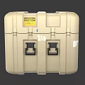 Beige Hard Shell Flight Case With Multiple Latches Handles And Warning Label 3d model