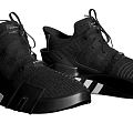 Pair Of Black Sports Shoes With White Stripes And Modern Design