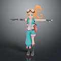 3D Game Movie Character With Orange Hair Goggles Turquoise Outfit And Arms Outstretched