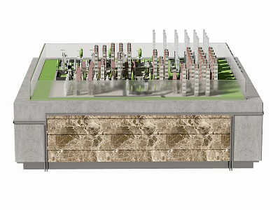Commercial Equipment For Architectural Display With Building Models Green Areas And Stone Base 3d model