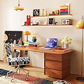Modern Style Desk and Chair Combination Computer Chair Bookshelf Table Lamp Chandelier Floor Lamp Decoration Ornaments Book Cactus Ball 3d model