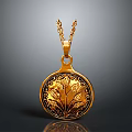 Gold Pendant Necklace With Circular Shape And Floral Engraved Design
