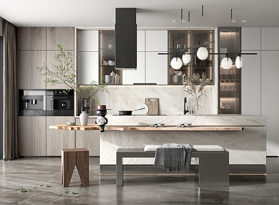 Open Kitchen Modern Restaurant 3d model