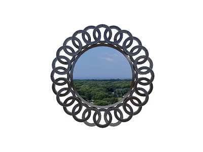 Decorative Circular Mirror With Ring Frame Reflecting Blue Sky And Green Trees 3d model