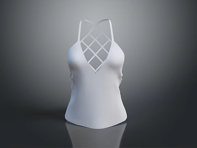 White Camisole Top With Stylish Crisscross Diamond Lattice Back Design 3d model