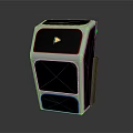 Modern Black And White Electronic Speaker With Yellow Play Button And Grid Texture