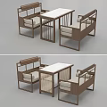 Modern Public Chairs And Table Set With Wooden Design And Cushioned Seats