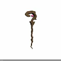 Enchanted Wooden Staff With Curved Design And Pink Gemstone Rustic Texture