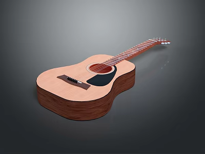 Acoustic Guitar With Wooden Body Six Strings And Natural Wood Finish 3d model