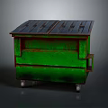 Green Rustic Trash Bin With Black Top And Rolling Wheels
