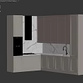 Modern Kitchen Interior With Marble Wall Cabinets Range Hood Sink And Appliances