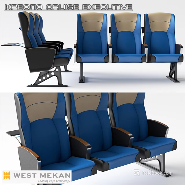 Modern Double Sofa With Blue And Beige Upholstery And Wooden Armrests 3d model 