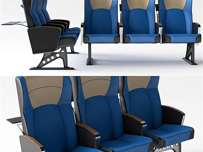 Modern Double Sofa With Blue And Beige Upholstery And Wooden Armrests 3d model