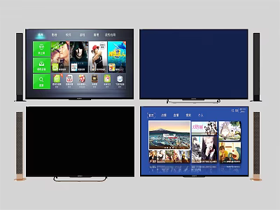Modern Smart TV Featuring Multiple Display Interfaces Apps Blue And Black Screens 3d model