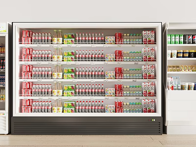 Open Display Beverage Refrigerator Stocked With Various Drinks On Multiple Shelves 3d model