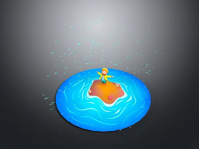 Round Blue Wash Basin With Orange Soap Yellow Decorative Figure And Water Splashes 3d model