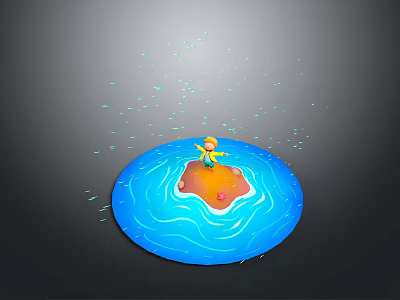 Round Blue Wash Basin With Orange Soap Yellow Decorative Figure And Water Splashes 3d model