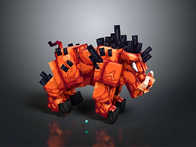 Orange Pixel Art Fantasy Beast 3D Model With Red Body And Black Spikes 3d model