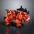 Orange Pixel Art Fantasy Beast 3D Model With Red Body And Black Spikes