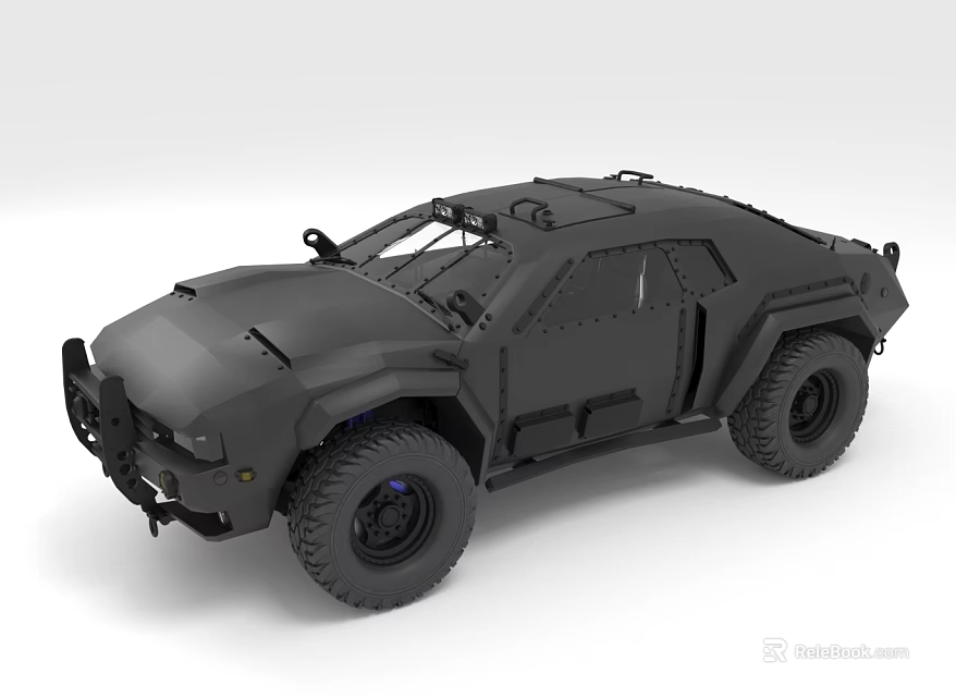 Black Off-Road Vehicle With Rugged Military Style Design Large Tires And Roof Racks 3d model 