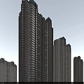 High Rise Residential Buildings With Modern Facade And Palm Trees In Evening Light