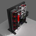 Open Frame Computer Case With Red Fans Liquid Cooling And High Performance Components 3d model