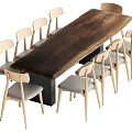 Modern Minimalist Dining Table Set With Dark Wooden Table And Light Wood Gray Cushion Chairs