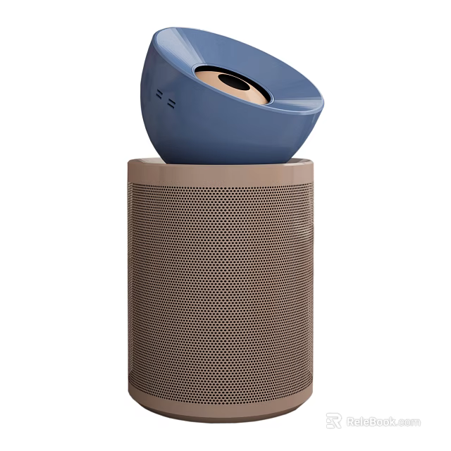 Modern Household Air Purifier With Blue Top And Brown Mesh Body Design 3d model 