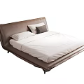 Modern Design Double Bed With Brown Leather Headboard And White Bedding 3d model