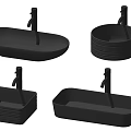 Black Washbasins in Different Shapes with Faucets Oval Round Rectangular and Square Designs