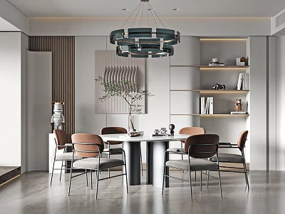 Modern dining room table and chair chandelier combination 3d model