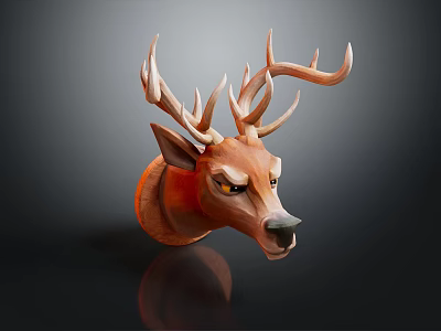 Detailed Handcrafted Deer Head Carving With Intricate Antlers And Realistic Facial Features 3d model