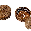Round Wicker Storage Baskets With Lids For Household Organizing Items 3d model