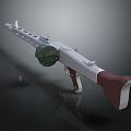 Modern Silver Tactical Firearm With Green Cylinder And Brown Grip Design