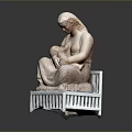 Woman Sculpture Holding Baby Figure Sitting On White Stand
