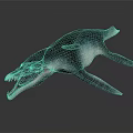 Realistic Prehistoric Aquatic Creature 3D Model With Open Mouth Sharp Teeth Streamlined Body Dark Background