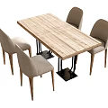 Modern Dining Table and Chairs Set With Wooden Top Metal Legs and Beige Upholstered Seats