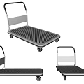 Durable Silver Metal Platform Trolley With Handle Striped Surface And Wheels 3d model