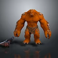 Orange Rock Giant Creature With Muscular Build And Giant Battle Axe Weapon 3d model