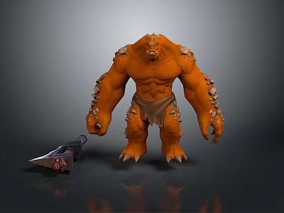 Orange Rock Giant Creature With Muscular Build And Giant Battle Axe Weapon 3d model