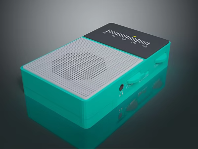 Teal Colored Retro Radio With Mesh Speaker Front And Control Knobs 3d model
