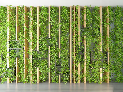 Vertical Living Plant Wall With Wooden Slats And Lush Green Foliage For Modern Interior 3d model