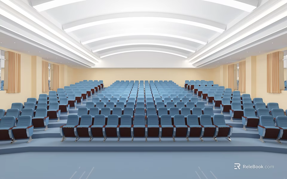 Modern Conference Room Interior With Blue Seats Neat Layout And Ceiling Lighting Design 3d model 