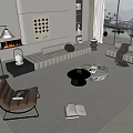 Sofa Coffee Table Combination Multi-person Sofa Leisure Sofa Floor Lamp Jewelry Combination 3d model