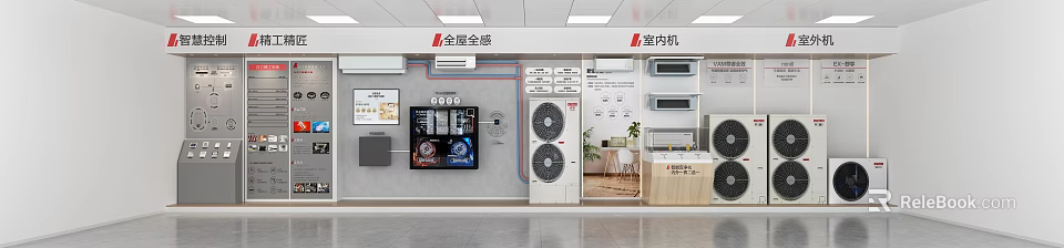 Furniture Store Interior Display Featuring Air Conditioners Control Panels And Diagrams 3d model 