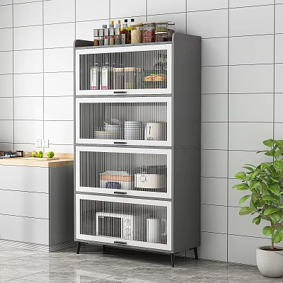 Modern Kitchen Sideboard with Glass Doors and Storage for Jars Plates and Microwave 3d model
