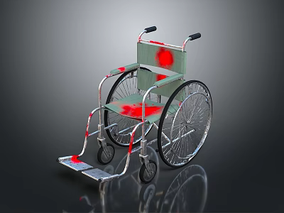 Sturdy Metal Wheelchair With Silver Frame And Red Seat Design Details 3d model