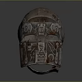 Combat Weapon Helmet Featuring Rusty Mechanical Components And Military Armor Design