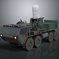 Weapon System Mounted On Camouflage Military Truck With White Cylindrical Device And Multi Wheels